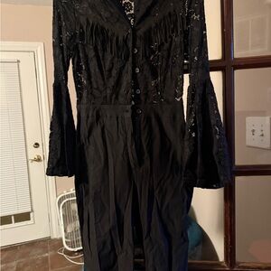 Black Fringe Lace Boot-Cut Jumpsuit